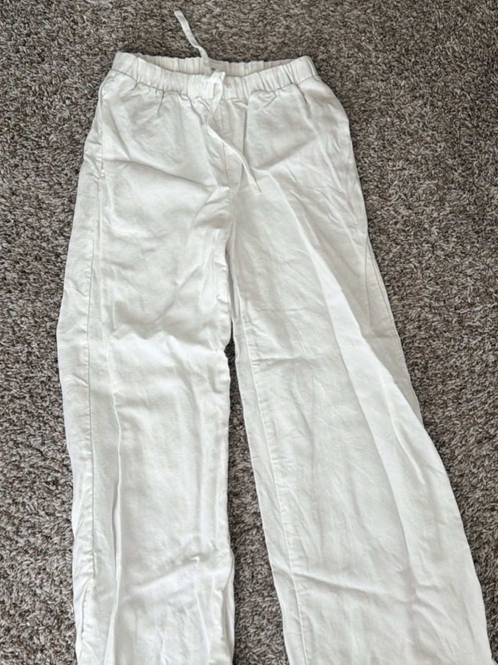 Aritzia White Drawstring Linen-Blend Wide Leg Pants